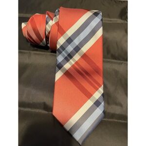 Jones New York Men's Red Navy Blue White Plaid Pattern Necktie tie Classic